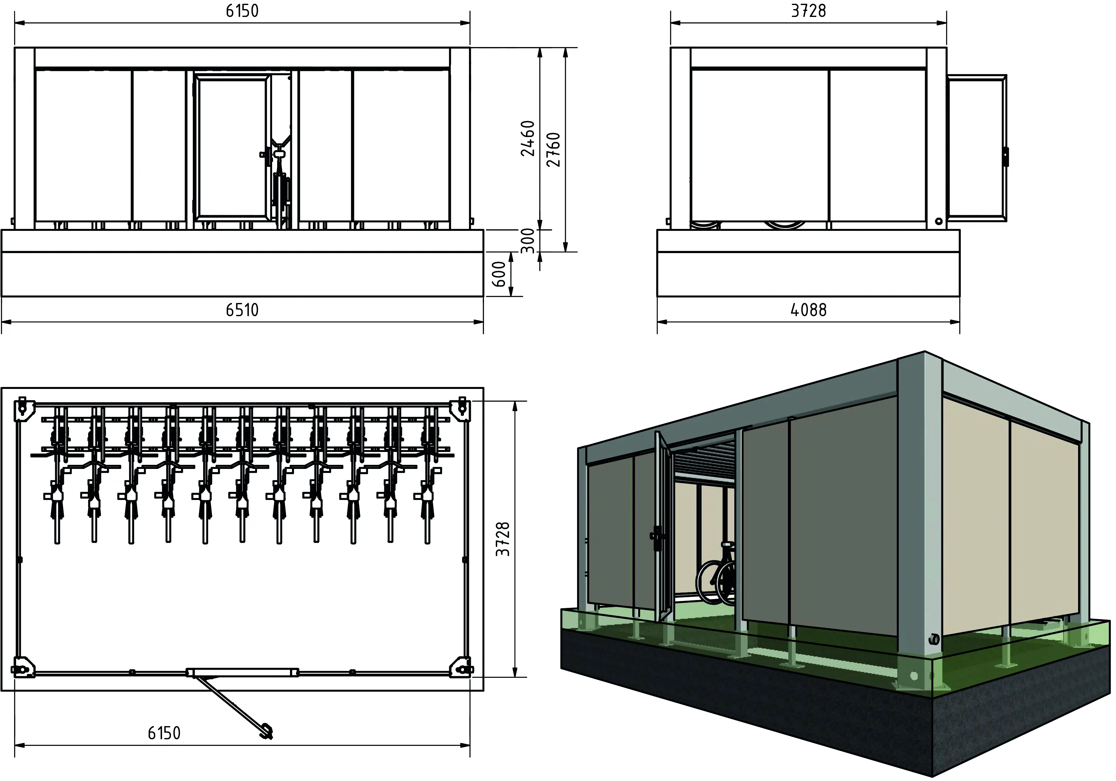 KUBUS 372 x 6,15m abschließbares Fahrradhaus